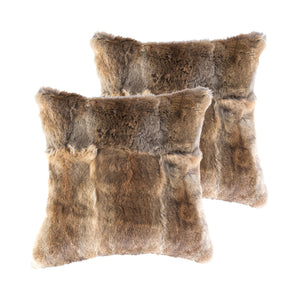 Homeroots Set Of Two 18" Brown Rabbit Natural Fur Throw Pillow   473930