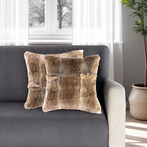 Homeroots Set Of Two 18" Brown Rabbit Natural Fur Throw Pillow   473930