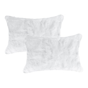 Homeroots Set Of Two 12" X 20" White Rabbit Natural Fur Throw Pillows   473931
