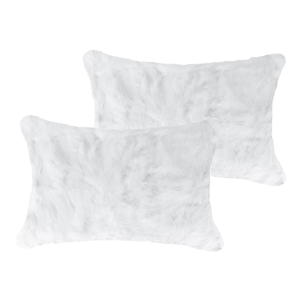 Homeroots Set Of Two 12" X 20" White Rabbit Natural Fur Throw Pillows   473931