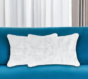 Homeroots Set Of Two 12" X 20" White Rabbit Natural Fur Throw Pillows   473931