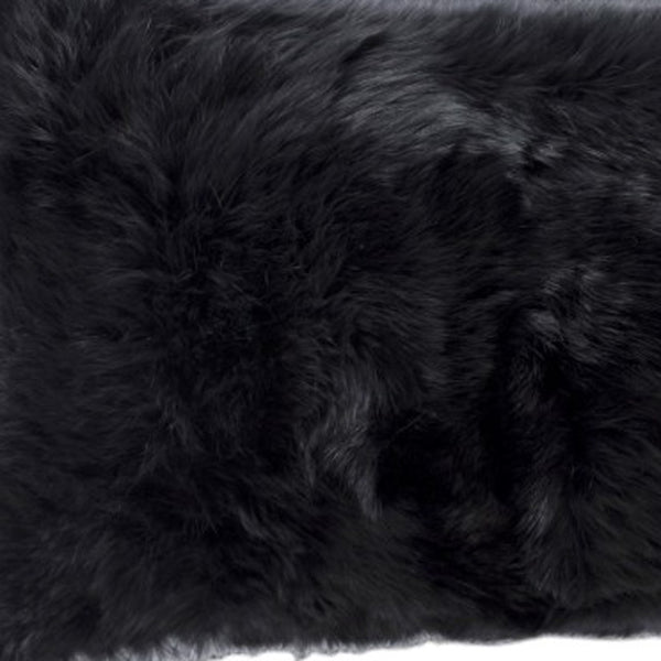 Homeroots Set Of Two 12" X 20" Black Rabbit Natural Fur Throw Pillow   473932