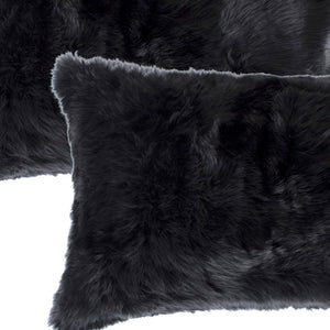 Homeroots Set Of Two 12" X 20" Black Rabbit Natural Fur Throw Pillow   473932