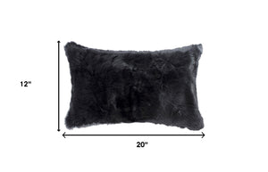 Homeroots Set Of Two 12" X 20" Black Rabbit Natural Fur Throw Pillow   473932