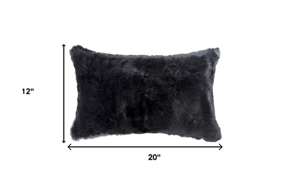 Homeroots Set Of Two 12" X 20" Black Rabbit Natural Fur Throw Pillow   473932