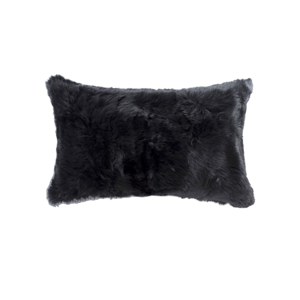 Homeroots Set Of Two 12" X 20" Black Rabbit Natural Fur Throw Pillow   473932
