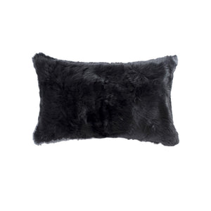 Homeroots Set Of Two 12" X 20" Black Rabbit Natural Fur Throw Pillow   473932