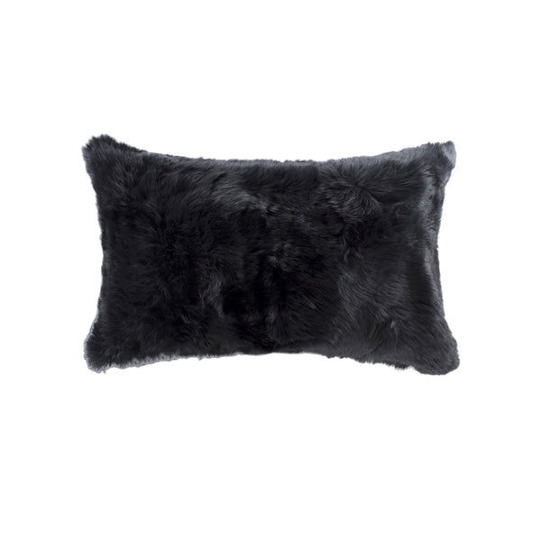 Homeroots Set Of Two 12" X 20" Black Rabbit Natural Fur Throw Pillow   473932