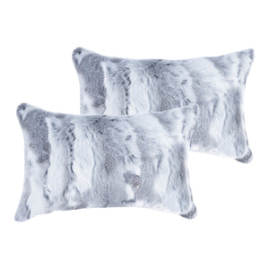 Homeroots Set Of Two 12" X 20" Gray Rabbit Natural Fur Throw Pillow   473933