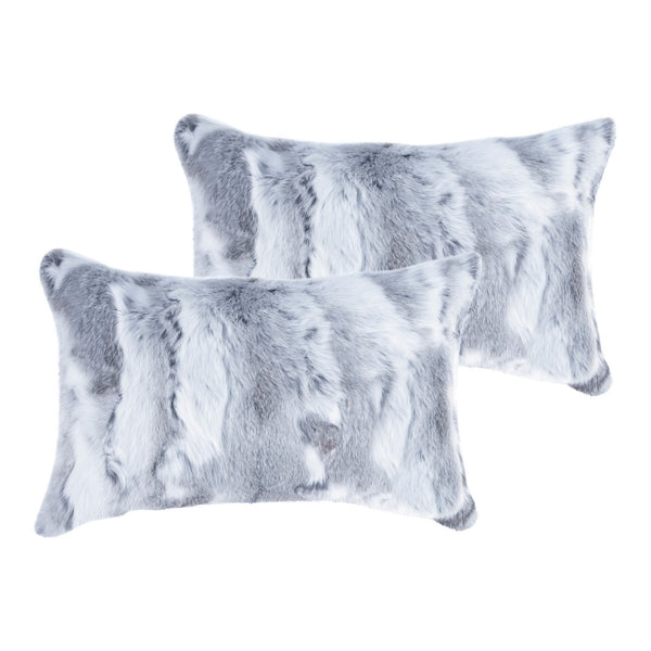 Homeroots Set Of Two 12" X 20" Gray Rabbit Natural Fur Throw Pillow   473933