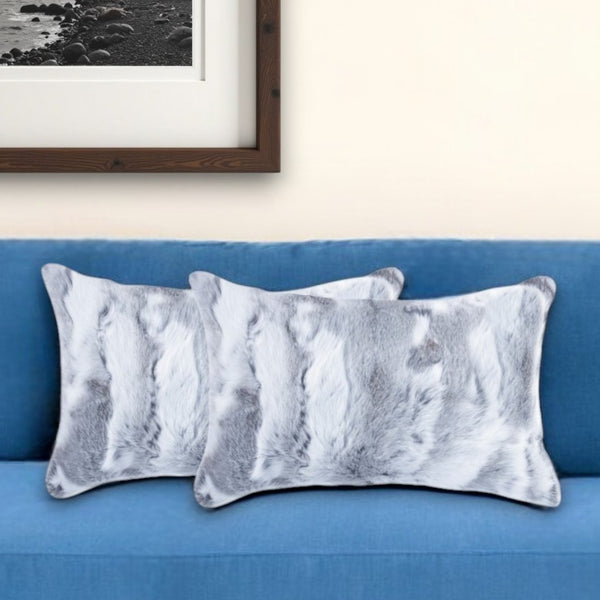 Homeroots Set Of Two 12" X 20" Gray Rabbit Natural Fur Throw Pillow   473933