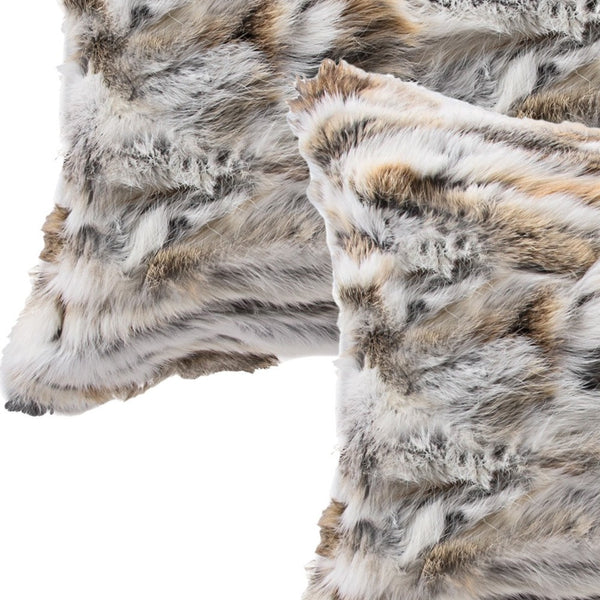 Homeroots Set Of Two 12" X 20" Tan And White Rabbit Natural Fur Throw Pillow   473934