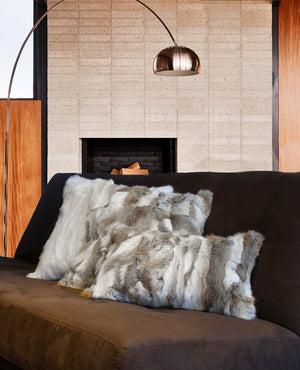 Homeroots Set Of Two 12" X 20" Tan And White Rabbit Natural Fur Throw Pillow   473934