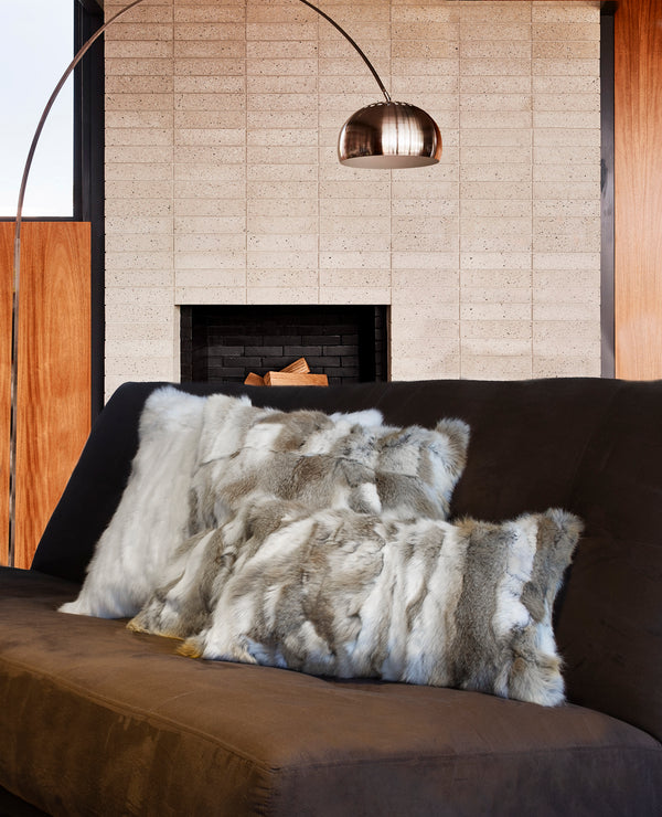 Homeroots Set Of Two 12" X 20" Tan And White Rabbit Natural Fur Throw Pillow   473934