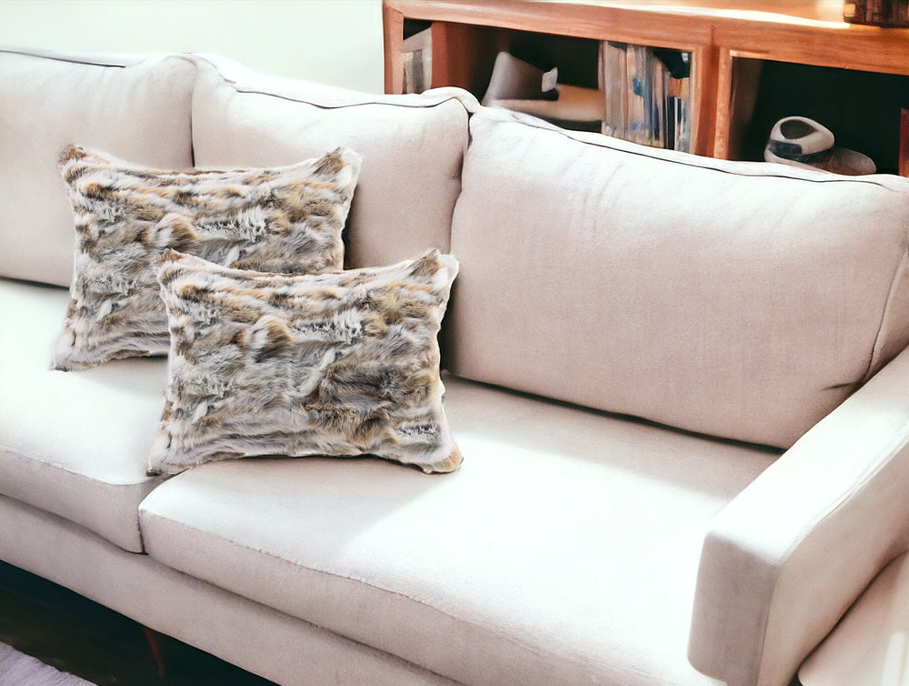 Homeroots Set Of Two 12" X 20" Tan And White Rabbit Natural Fur Throw Pillow   473934
