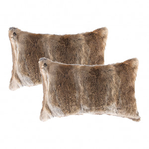 Homeroots Set Of Two 12" X 20" Brown Rabbit Natural Fur Animal Print Throw Pillows   473935