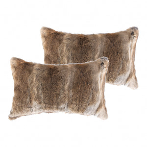 Homeroots Set Of Two 12" X 20" Brown Rabbit Natural Fur Animal Print Throw Pillows   473935