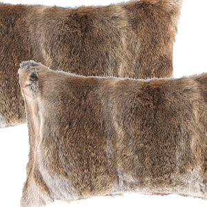 Homeroots Set Of Two 12" X 20" Brown Rabbit Natural Fur Animal Print Throw Pillows   473935