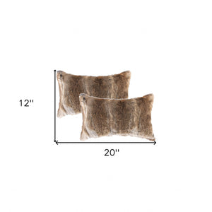 Homeroots Set Of Two 12" X 20" Brown Rabbit Natural Fur Animal Print Throw Pillows   473935