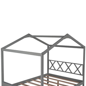 Homeroots Gray Wood Full Four Poster Bed Frame  Manufactured Wood + Solid Wood 473936