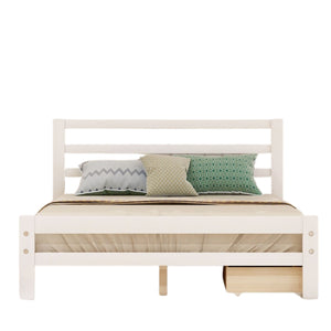 Homeroots White Wood Full Bed Frame  Manufactured Wood + Solid Wood 473952