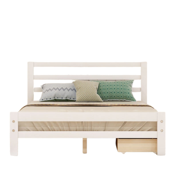 Homeroots White Wood Full Bed Frame  Manufactured Wood + Solid Wood 473952