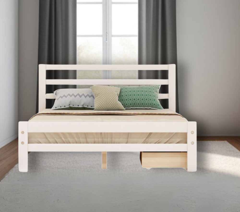 Homeroots White Wood Full Bed Frame  Manufactured Wood + Solid Wood 473952