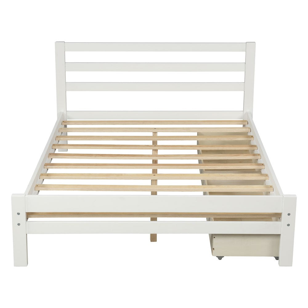 Homeroots White Wood Full Bed Frame  Manufactured Wood + Solid Wood 473952