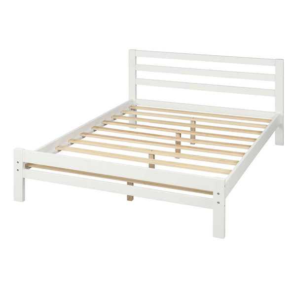 Homeroots White Wood Full Bed Frame  Manufactured Wood + Solid Wood 473952