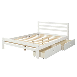 Homeroots White Wood Full Bed Frame  Manufactured Wood + Solid Wood 473952