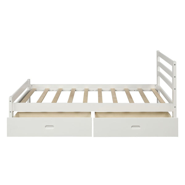 Homeroots White Wood Full Bed Frame  Manufactured Wood + Solid Wood 473952