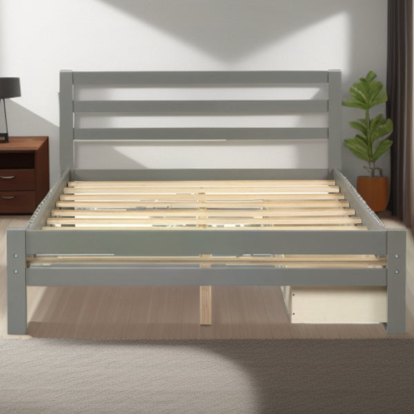Homeroots Gray Wood Full Bed Frame  Manufactured Wood + Solid Wood 473953