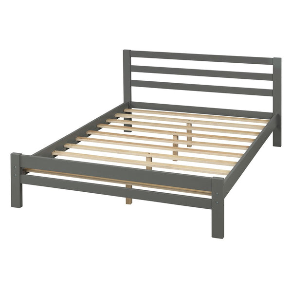 Homeroots Gray Wood Full Bed Frame  Manufactured Wood + Solid Wood 473953
