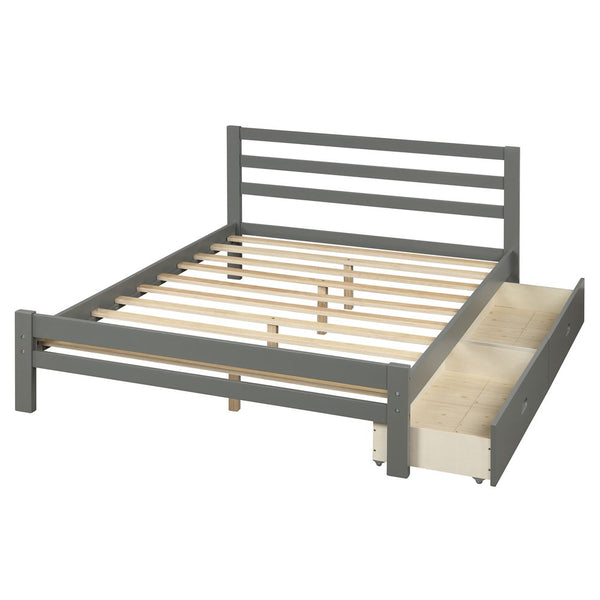 Homeroots Gray Wood Full Bed Frame  Manufactured Wood + Solid Wood 473953