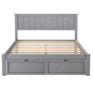 Homeroots Gray Ribbed Texture Wood Full Bed Frame With Spacious Under-bed Drawers For Stylish Storage Solutions  Manufactured Wood + Solid Wood 473954