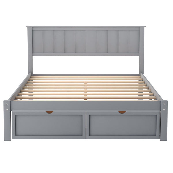 Homeroots Gray Ribbed Texture Wood Full Bed Frame With Spacious Under-bed Drawers For Stylish Storage Solutions  Manufactured Wood + Solid Wood 473954