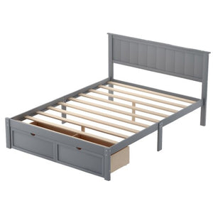 Homeroots Gray Ribbed Texture Wood Full Bed Frame With Spacious Under-bed Drawers For Stylish Storage Solutions  Manufactured Wood + Solid Wood 473954