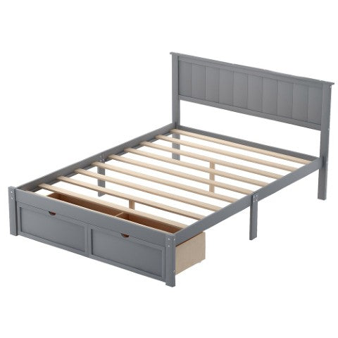Homeroots Gray Ribbed Texture Wood Full Bed Frame With Spacious Under-bed Drawers For Stylish Storage Solutions  Manufactured Wood + Solid Wood 473954