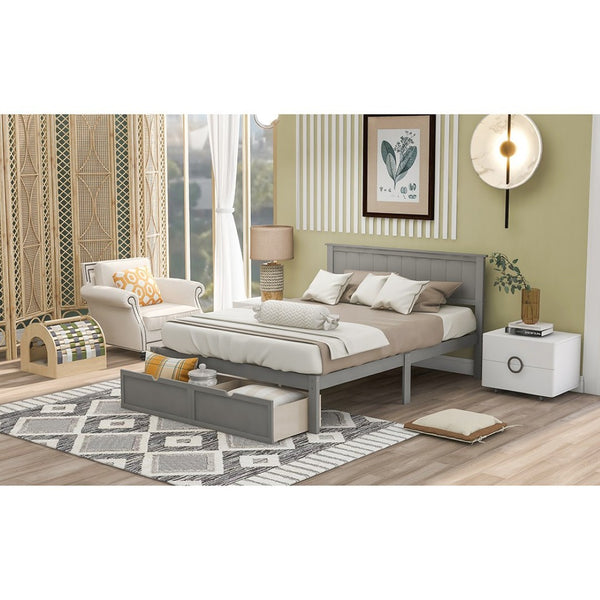 Homeroots Gray Ribbed Texture Wood Full Bed Frame With Spacious Under-bed Drawers For Stylish Storage Solutions  Manufactured Wood + Solid Wood 473954