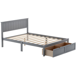Homeroots Gray Ribbed Texture Wood Full Bed Frame With Spacious Under-bed Drawers For Stylish Storage Solutions  Manufactured Wood + Solid Wood 473954