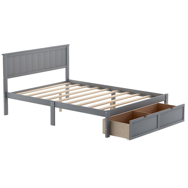 Homeroots Gray Ribbed Texture Wood Full Bed Frame With Spacious Under-bed Drawers For Stylish Storage Solutions  Manufactured Wood + Solid Wood 473954