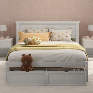 Homeroots White Wood Full Bed Frame  Manufactured Wood + Solid Wood 473955