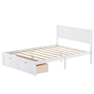 Homeroots White Wood Full Bed Frame  Manufactured Wood + Solid Wood 473955