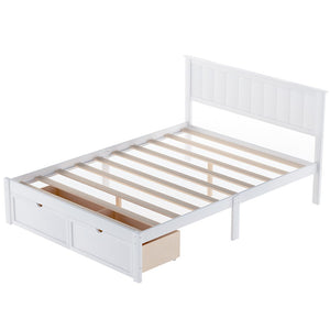 Homeroots White Wood Full Bed Frame  Manufactured Wood + Solid Wood 473955
