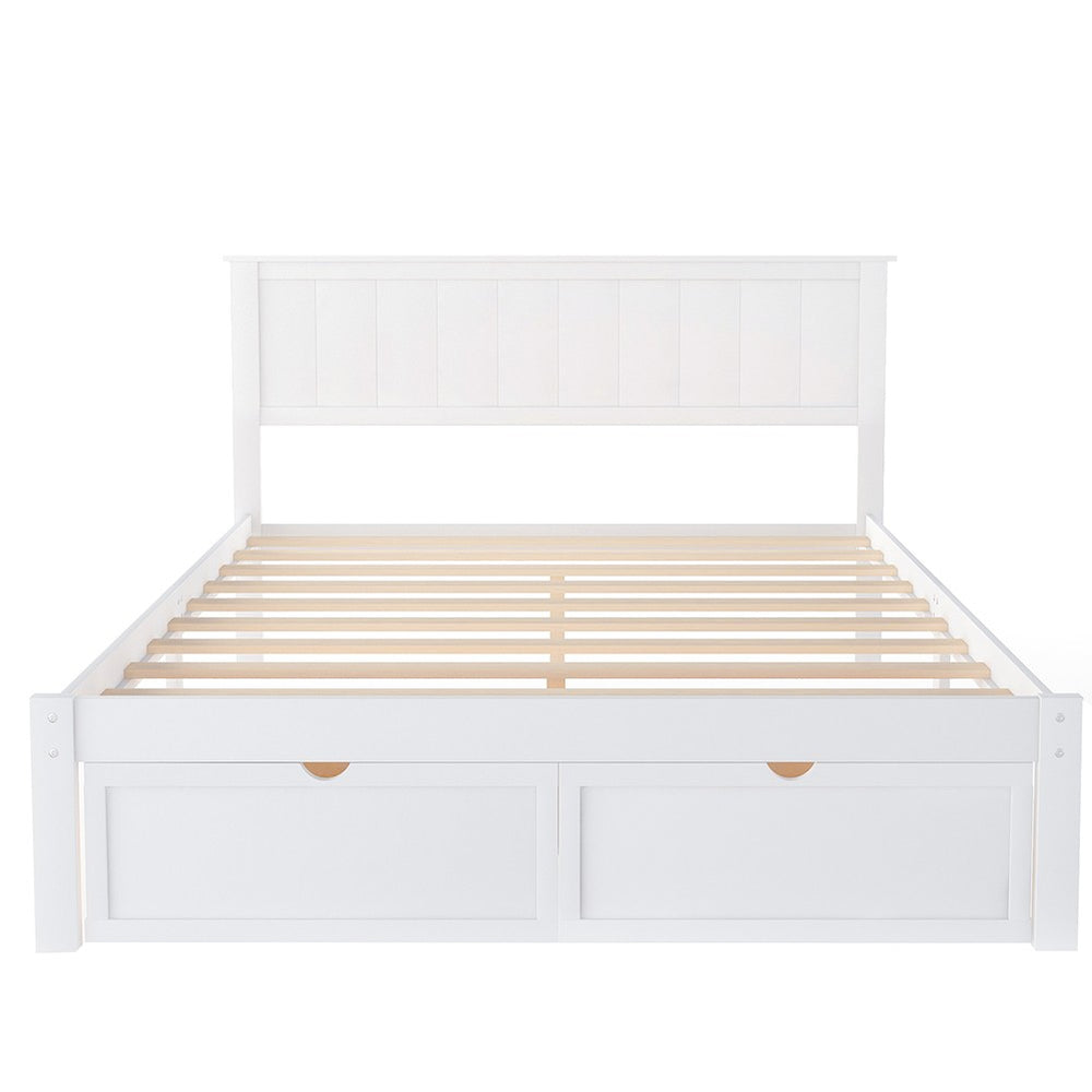 Homeroots White Wood Full Bed Frame  Manufactured Wood + Solid Wood 473955