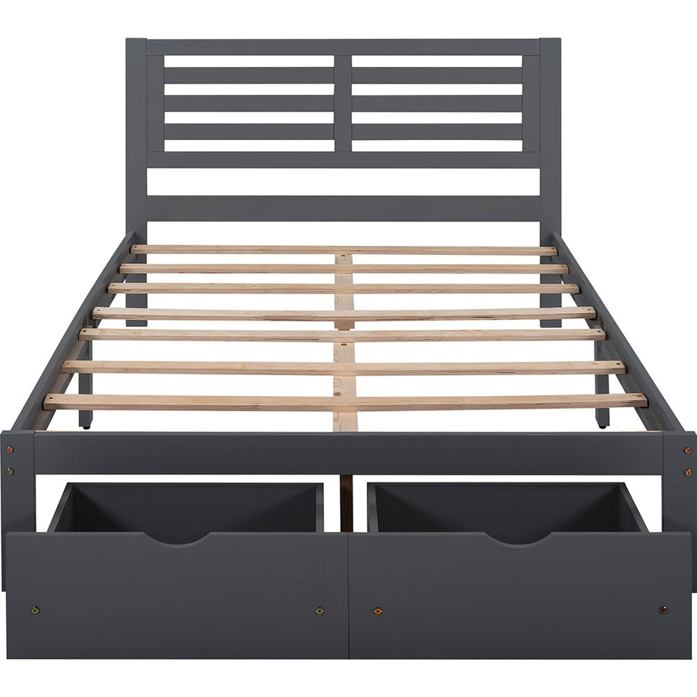 Homeroots Gray Wood Full Bed Frame  Manufactured Wood + Solid Wood 473957