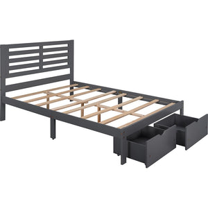Homeroots Gray Wood Full Bed Frame  Manufactured Wood + Solid Wood 473957