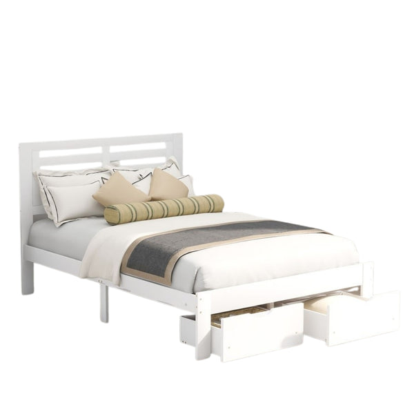 Homeroots White Wood Full Bed Frame  Manufactured Wood + Solid Wood 473958