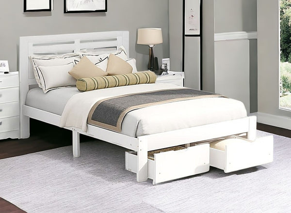 Homeroots White Wood Full Bed Frame  Manufactured Wood + Solid Wood 473958