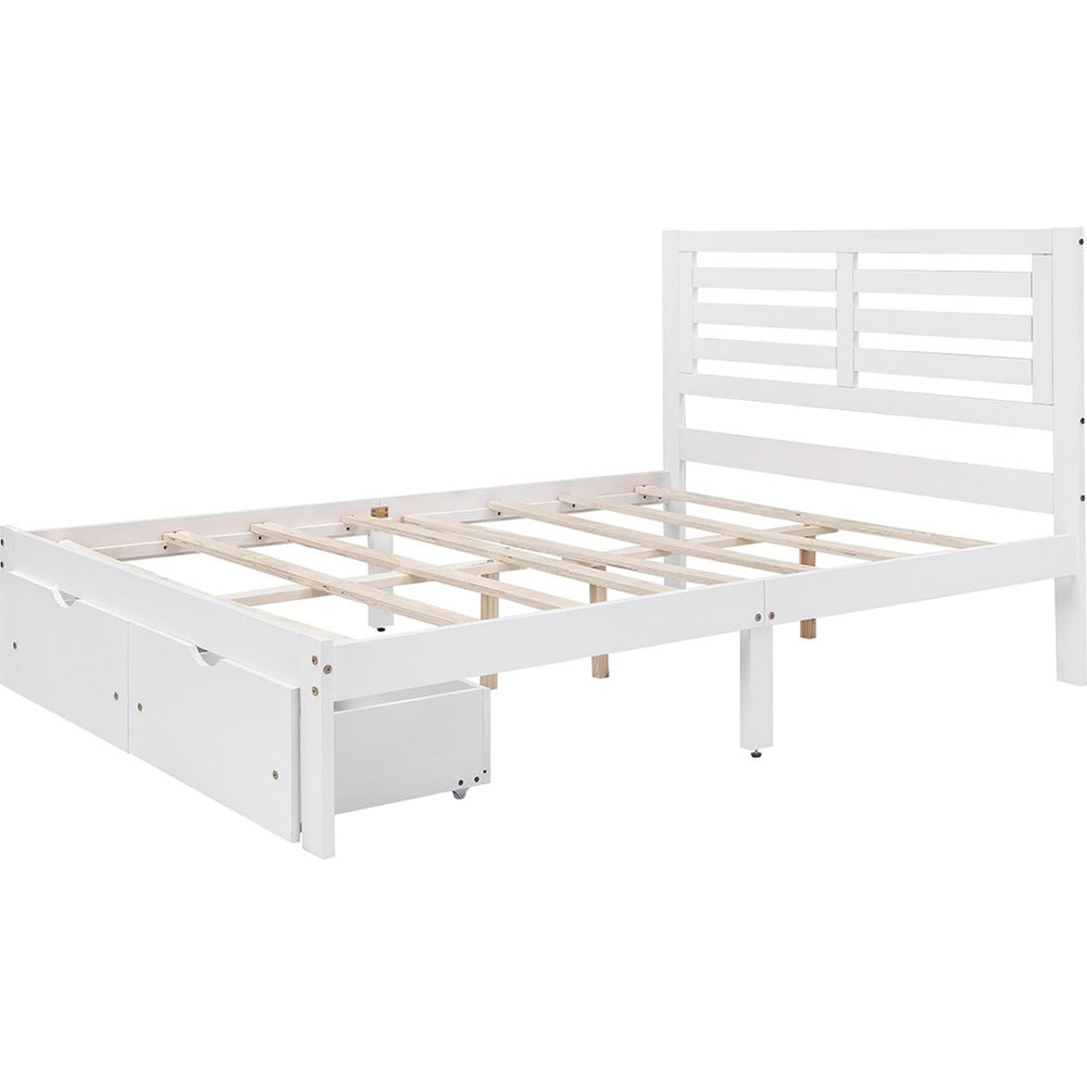 Homeroots White Wood Full Bed Frame  Manufactured Wood + Solid Wood 473958